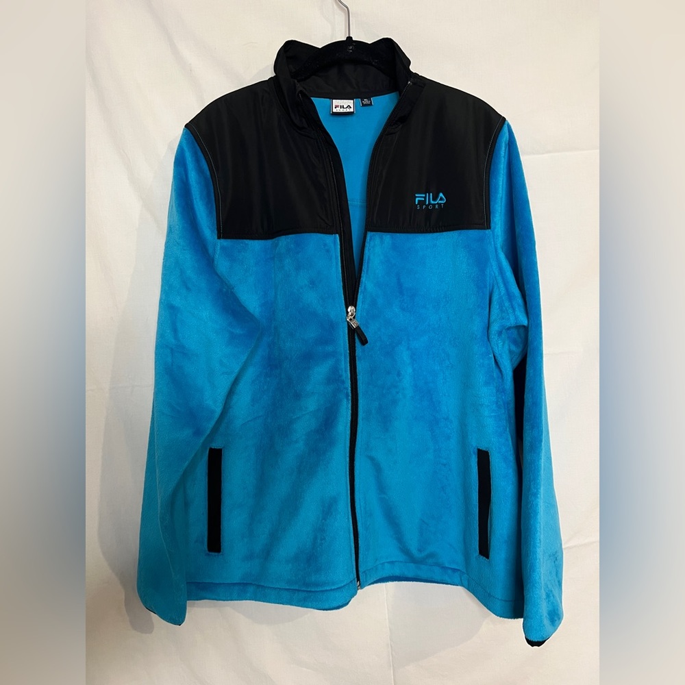 Fila Sport zip up jacket size XL blue and black side pockets